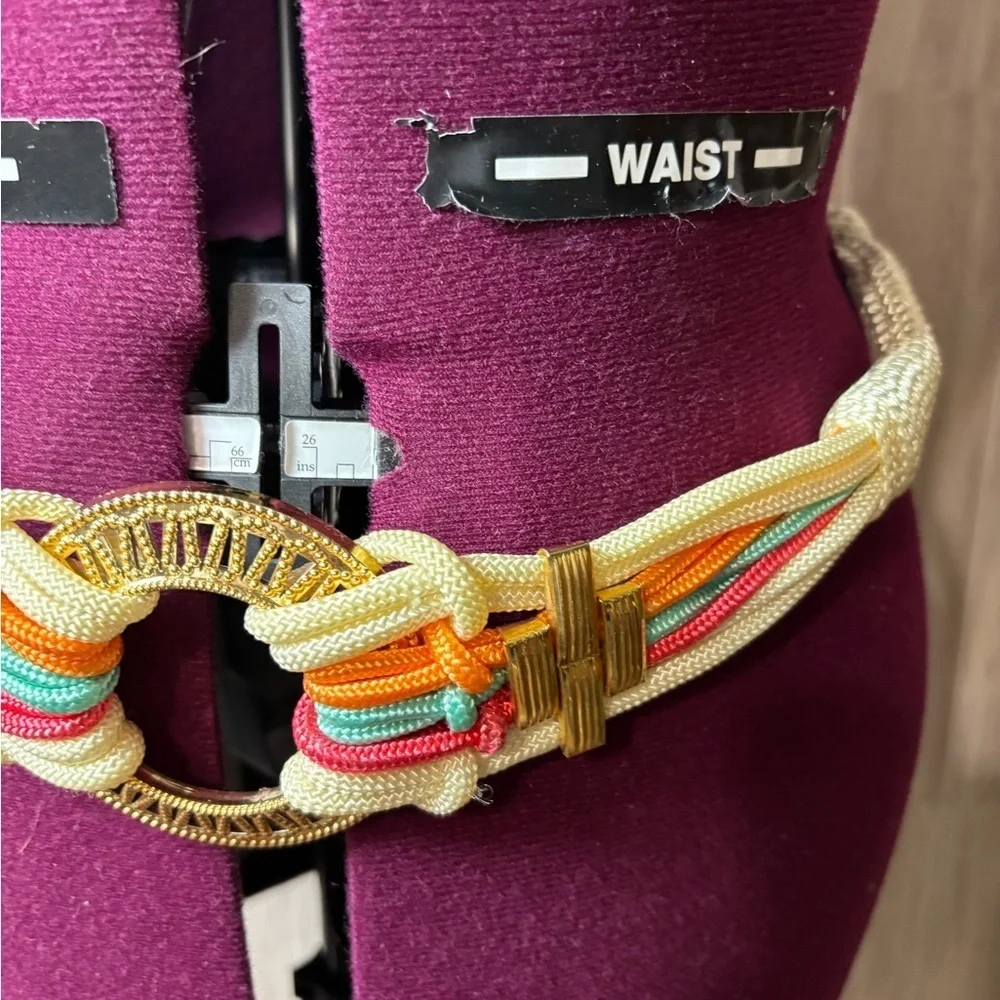 Vibrant Multicolor Vintage 80’s Woven Rope Belt with Gold Details